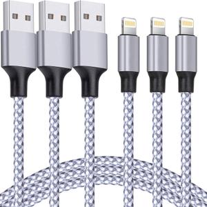 iPhone Lightning Cable 3Pack - 6FT Nylon Braided, MFi Certified, USB Fast Charger for iPhone 14/13/12/11 Pro Max/XS MAX/XR/XS/X/8/iPad