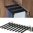 Pull Out Trousers Rack 9 Arms Retractable Closet Pants Hanger Side Mounted Space Saving Trouser Hanger Rack, Right Side Installation, Black