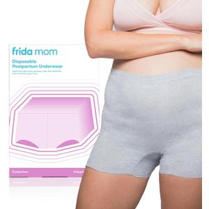 Frida Mom Women's Postpartum Underwear, Disposable Boyshort Underwear, Seamless with Stretchy Support, Postpartum Essentials, Size Petite (Waist 23"-34" Stretched), 8 Count Feminine Care, Grey