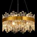 Crystal Chandeliers for Dining Room Lights Fixtures, 12 Lights Luxury Gold Modern Chandeliers for Bedroom, 2-Tier Round Crystal Lighting Fixtures for Living Room Entryway Kitchen Island D20 Inch