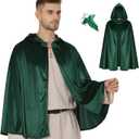 Halloween Medieval Renaissance Elf Hooded Cloak Green Leaf Brooch for Men and Women Party Cosplay Dress Up(Dark Green)