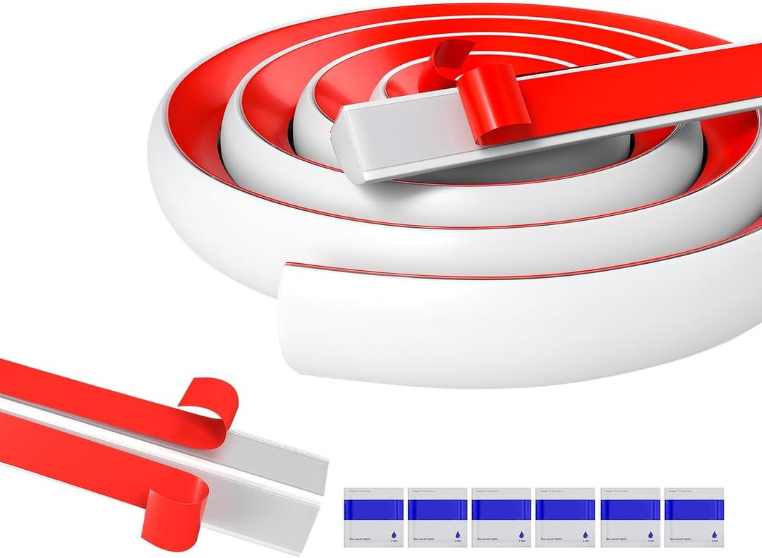 157 Inch Silicone Flexible Quarter Round Molding, Flexible White Rubber Trim, Peel and Stick Bendable Trim for Floors, Bathrooms, Kitchens, Doors, Self-Adhesive Rubber Molding