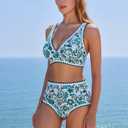 MOOSLOVER Women Bikini Sets Plunging High Waisted Swimsuit Whip Stitch 2 Piece Bathing Suits (Green, S)