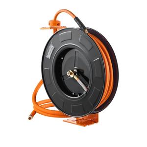 Air Hose Reel 3/8 inch x 100 ft Retractable, 300 PSI Rubber Air Hose Reel with Auto Rewind, 4 Non-Snag, Wall/Ceiling Mount for Garage Workshop