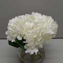 Hollyone Hydrangea Artificial Flowers with Vase White Silk Fake Flowers Arrangements in Glass Vase with Faux Water for Home Bathroom Office Table Centerpiece Shelf Decorations