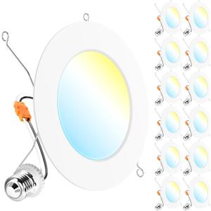 Sunco 12 Pack Retrofit LED Recessed Lighting 6 Inch, Can Lights for Ceiling, 1200 LM, 15W, Selectable CCT 2700K/3000K/4000K/5000K/6000K, Dimmable, Ultra Thin Flat Light Fixture UL.