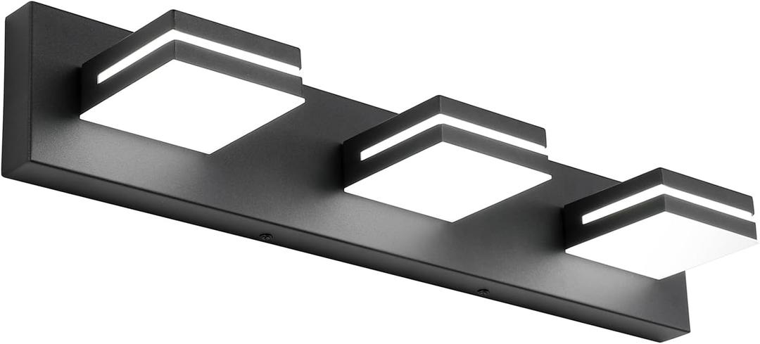SineRise LED Modern Bathroom Vanity Light Fixtures (3-Light, 24-Inch, Dimmable), Matte Black Modern Acrylic Bathroom Wall Lighting Fixtures Over Mirror (Cool White 6000K)