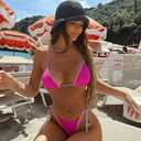Women Triangle String Bikini Set Color Block Two Piece Brazilian Swimsuit Spaghetti Strap Tie Swimwear (S)