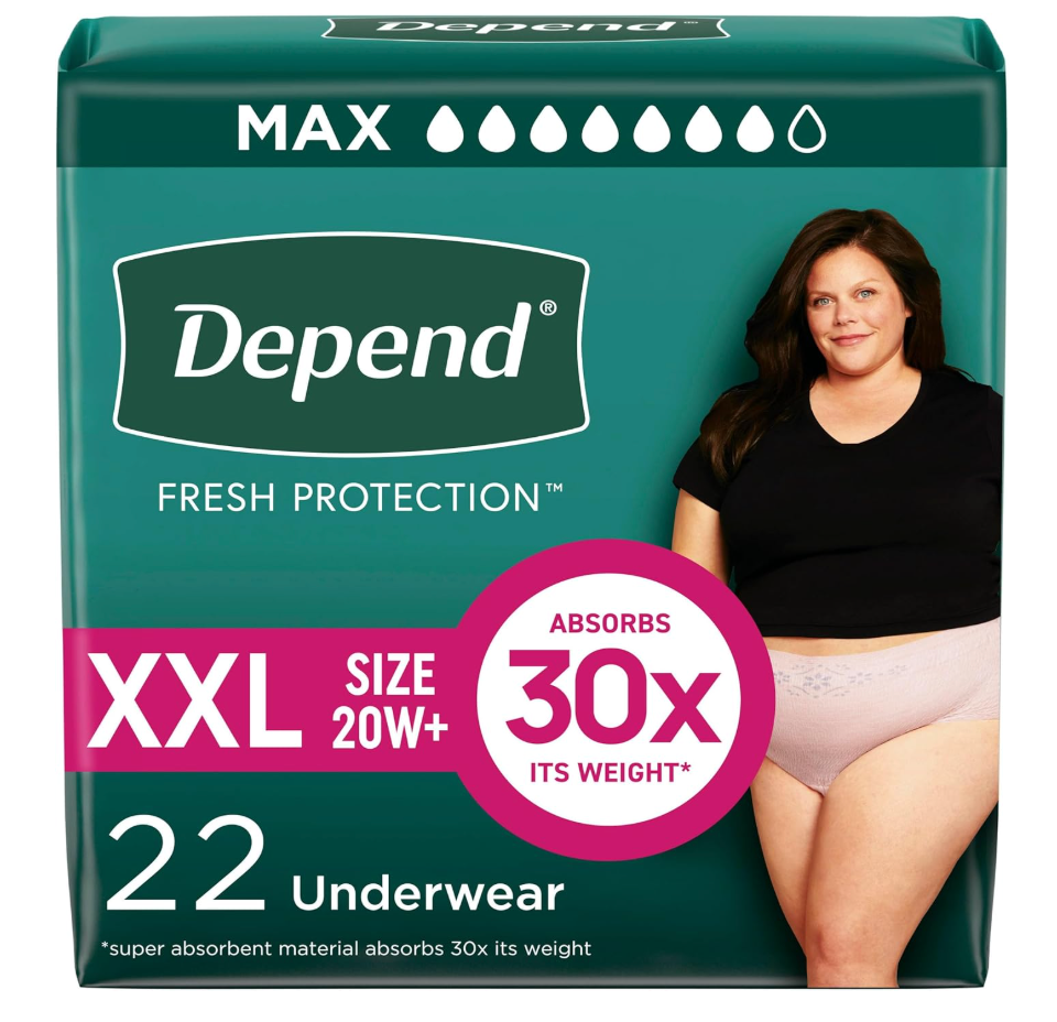 Depend Fresh Protection Adult Diapers, Incontinence & Postpartum Bladder Leak Underwear for Women, Disposable, Maximum, ExtraExtraLarge, Blush, 22 Count