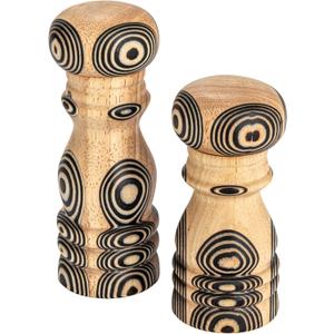 Bloomingville Wood Salt and Pepper Mills with Inlaid Circles Design, Natural and Black, Set of 2