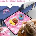 Kids Tray Table Cover, Airplane Tray Cover with Pockets, Airplane Travel Essentials for Kids, Portable Airplane Must Haves for Toddler on Plane or Train and Flying Supplies (Pink)