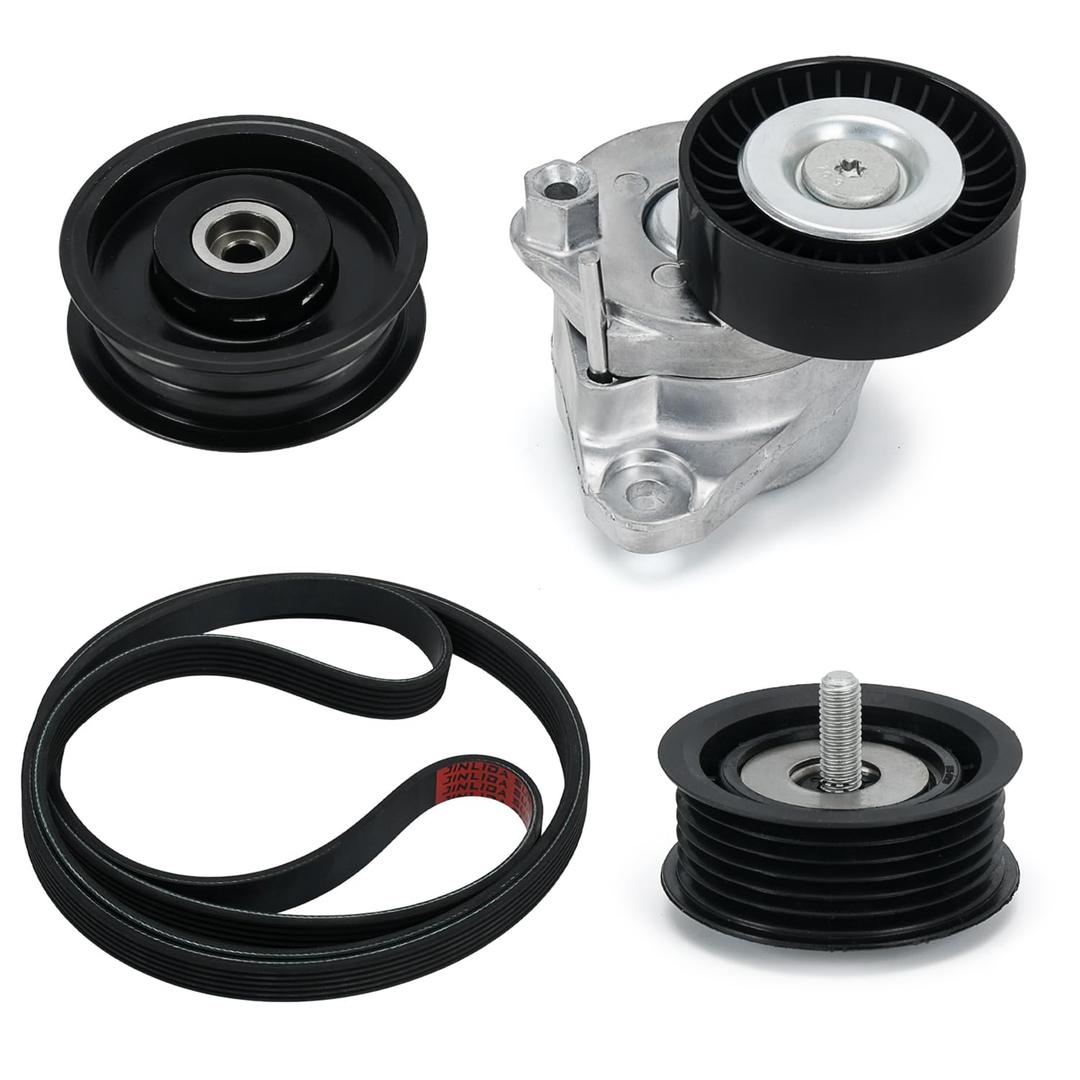 Drive Belt Tensioner and Idler Pulley Serpentine Belt kit Compatible with Mercedes-Benz ML350 C230 C300 C350 E350 S550, 2006-2011#Replace 2722021419 2722000270 6pk2404