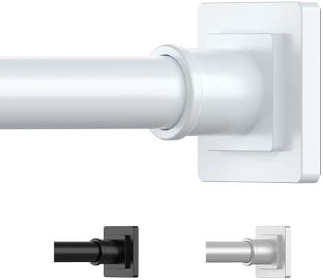 UIOSANRT White Shower Curtain Rod 31-79 Inches Non-Slip Shower Rod Tension Mounted No Drill Shower Curtain Rods Spring Tension Rod Adjustable Tension Curtain Rod for Windows Bathroom