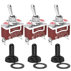 Joinfworld Waterproof Toggle Switch 12V Marine ON Off ON 3 Pin 3 Position SPDT 12 Volt DC 30A Heavy Duty 3 Way Toggle Switch with Boot Cap Cover for Car Auto Truck Boat - 3 Pack