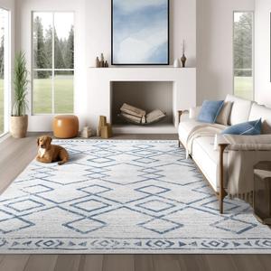 jinchan Moroccan 6x9 Area Rugs for Living Room  Machine Washable Soft Modern Geometric Stain Resistant UltraThin LowPile Large Rug NonSlip Carpet for Bedroom Kitchen Dining Room (6x9ft, Blue)