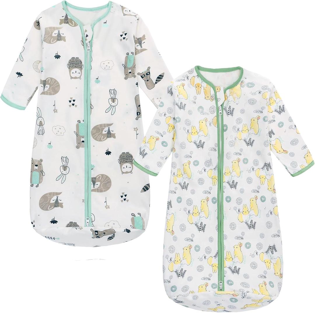 Miracle Baby Long Sleeve Sleep Sack 2-Pack, 100% Cotton Wearable Blanket Baby Sleeping Bag for Newborn Infant Toddler (12-18 Months, Owl + Rabbit)