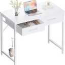 Pamray 32 Inch Small Computer Desk with 2 Drawers for Bedroom Study Writing Home Office Table for Small Spaces White