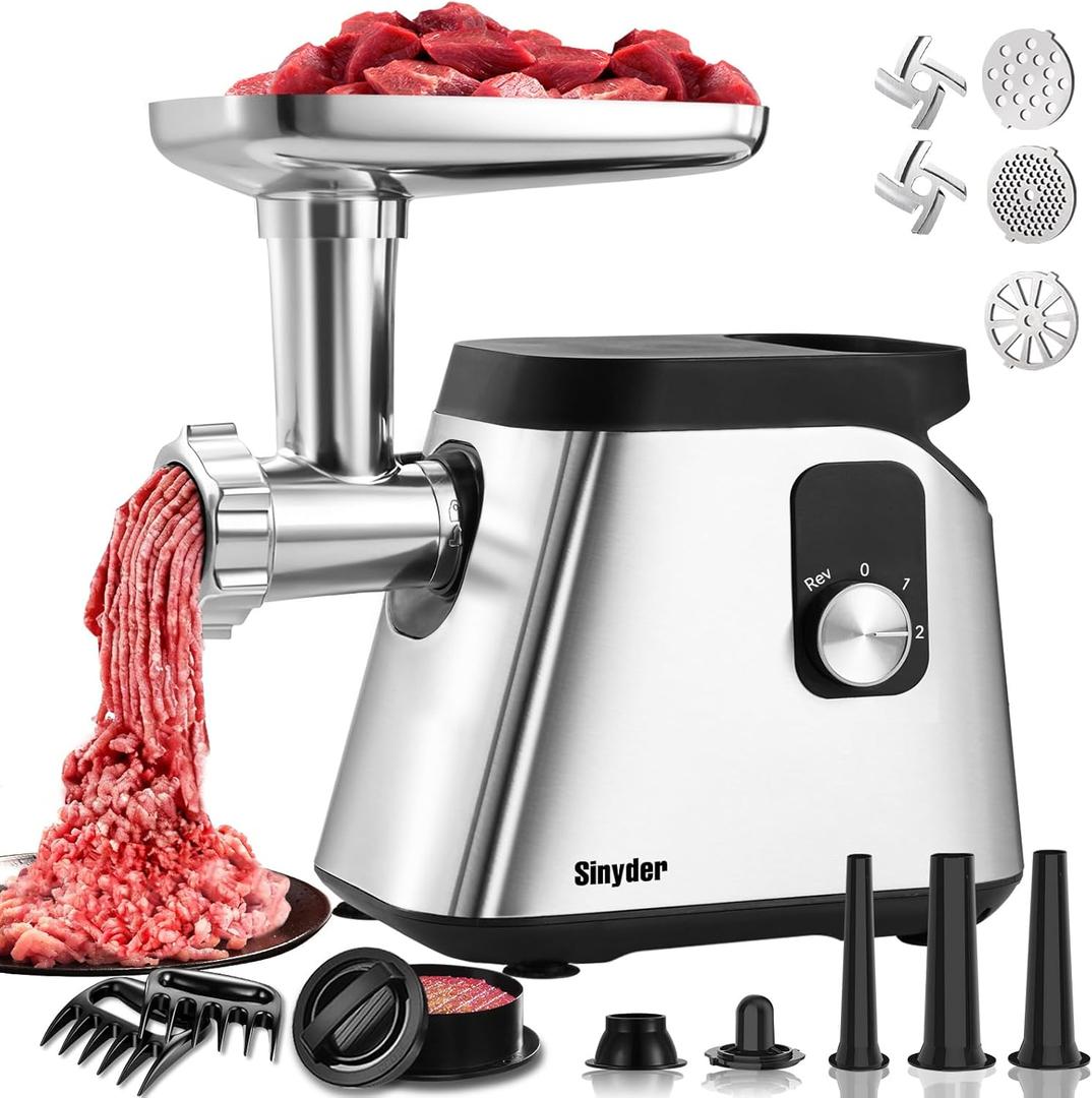 Electric Meat Grinder 2800 Max Meat Mincer With 2 Blades 3 Plates 3 Sausage Tube Food Pusher Meat Claw & Kubbe Kit for Home Use (Sliver)