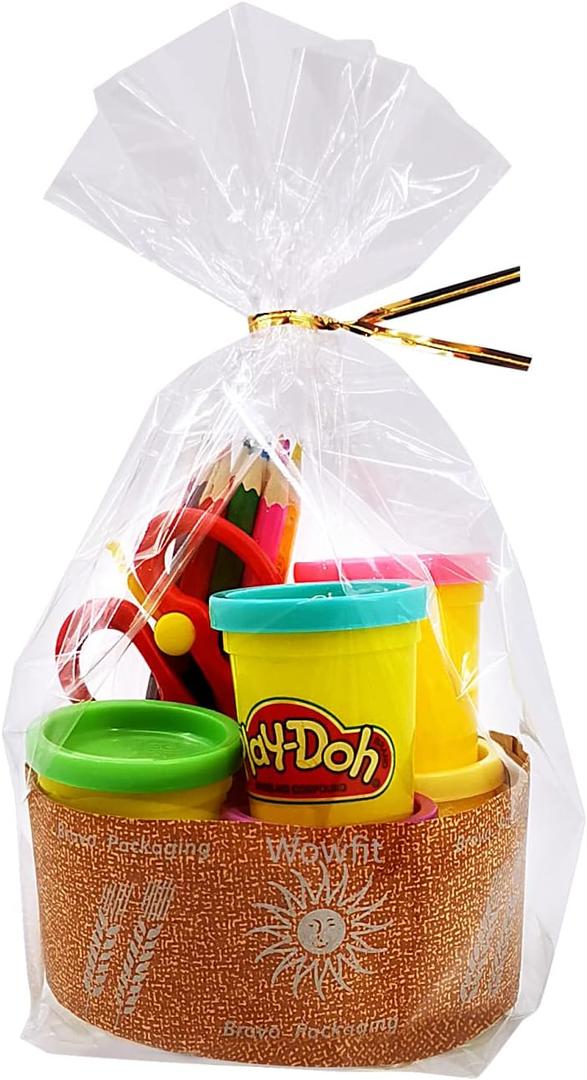 Wowfit 50 CT 8x12 Inch Clear Flat Cellophane Treat Bags with 6 Gold Twist Ties, Cello Packaging for Mugs, Dessert, Muffins, Party Favors and Gift Wrapping