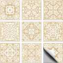 36 Pcs 9 Styles Retro Beige Patten Tile Sticker Geometric Cement Patten Wall Tile Stickers Waterproof Self Adhesive Stick on Decals for Kitchen Bathroom Wall Art 44 Inch