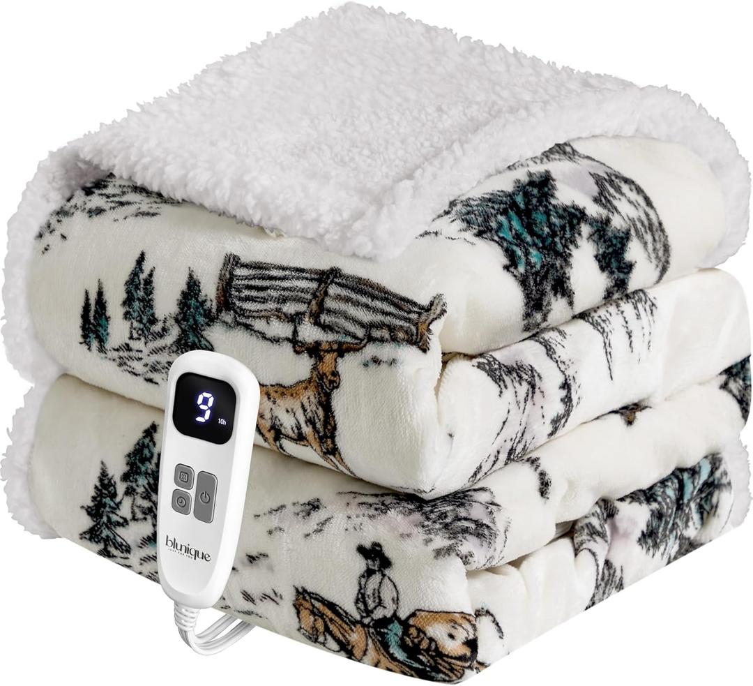 Heated Blanket Throw Electric Blanket  Fast Heating Blanket with 10 Heat Settings & 10 Hours Auto Off, Cozy Soft Fleece Sherpa, Washable, Warm Gifts for Grandma (Throw 50" x 60", 10 - Farms Print)