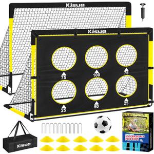 Kids Soccer Goal for Backyard Set - 2 of 6x4 ft Soccer Goals Training Equipment, Soccer Net for Kids Age 3-5 6-8 8-10 10-12, Ball, Targets for Toddler Kid Youth Soccer Games Sports Outdoor Play (1-Black Yellow)