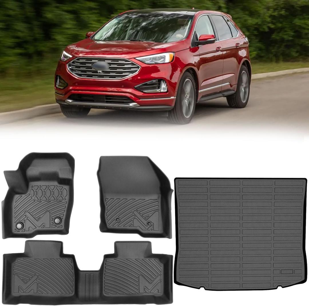 TPE Automotive Floor Mats & Cargo Liner Custom for 2015-2024 Ford Edge, All Weather Cover Protection Waterproof Black Floor Liner Front & Rear Row Full Set Car Mats, 4PCS