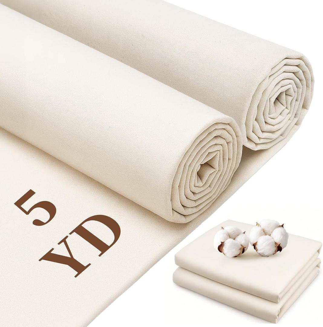 100% Cotton Muslin Fabric, 63 Inch X 5 Yards Unbleached Muslin Linen Fabric by The Yard,6oz Medium Weight Draping Fabrics Suitable for for Sewing Material Apparel Cloth Quilting Draping