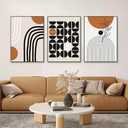 QKF Minimalist Canvas Wall Art Boho Black Brown Beige Line Geometric Abstract Modern Home Decorative Painting Bedroom Living Room Pictures Office Poster 3 Piece Set 16X 24