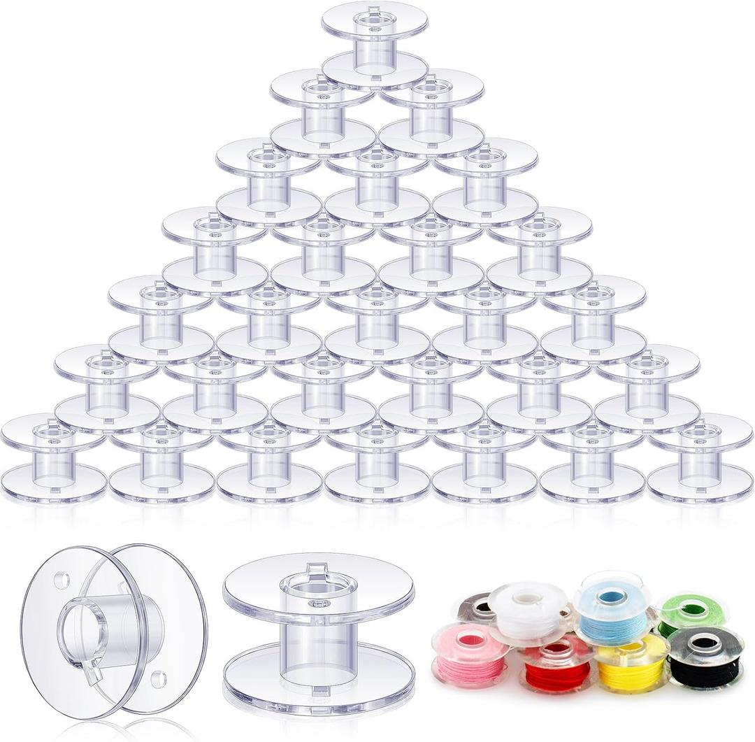 Timgle 200 Pcs Bobbins for Sewing Machine Plastic Class 15 Bobbin, Compatible with SA156 Sewing Machine Thread Embroidery Spool Parts Machines