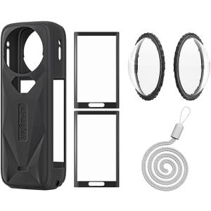 Insta 360 X5 Lens Guards Cap Silicone Case and Screen Protectors Compatible with Insta360 X5 Black (Black)
