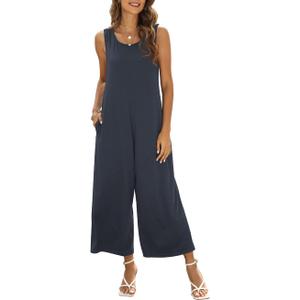 Women's Summer Casual Loose Tank Jumpsuit Sleeveless Crewneck Jumpsuit Romper Outfits with Pockets (XX-Large, Dark Gray)