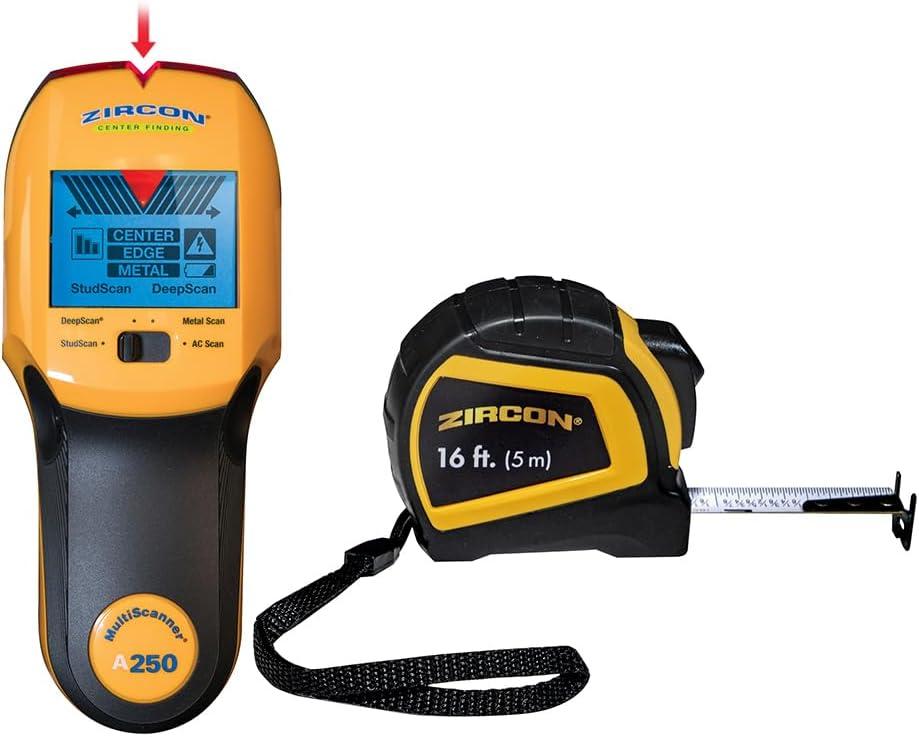 Zircon MultiScanner A250 All-in-One Stud Finder & Wall Scanner with Bonus Tape Measure  Metal Detector + Live AC Wire Scanner with ACT, SpotLite Pointer & 4 Scan Modes