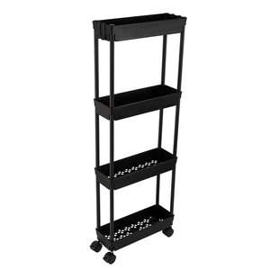 Sooyee 4 Tier Slim Storage Cart,Rolling Storage Cart,Narrow Shelf,Bathroom Rack,Mobile Shelving Unit Organizer for Kitchen, Bathroom, Laundry Room, Black