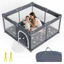 Playpen for Babies and Toddlers, Large Baby Playpen, Baby Playard, Indoor & Outdoor Play Pen, Sturdy Safety Baby Play Yard with Soft Breathable Mesh (Grey) (50"x50")
