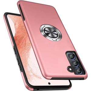 PELEPUES Shockproof Case for Samsung Galaxy S22 5G, [Embedded Finger Ring] Military Grade Phone Case Cover with Reinforced Metal Stand Kickstand [Support Magnetic Car Holder] for S22, Pink