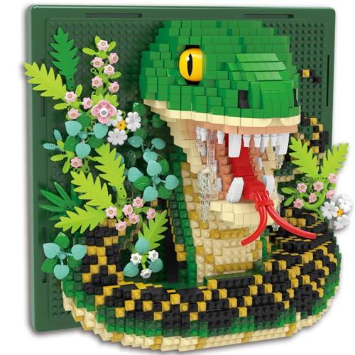 BseSparklion Snake Animal 3D Wall Art Micro Mini Building Blocks Set, Unique Home Wall Decor or Table Display, No Compatible with Lego, Ideal Gift Toy for Adults & Boys Girls 14+ (1967 PCS)