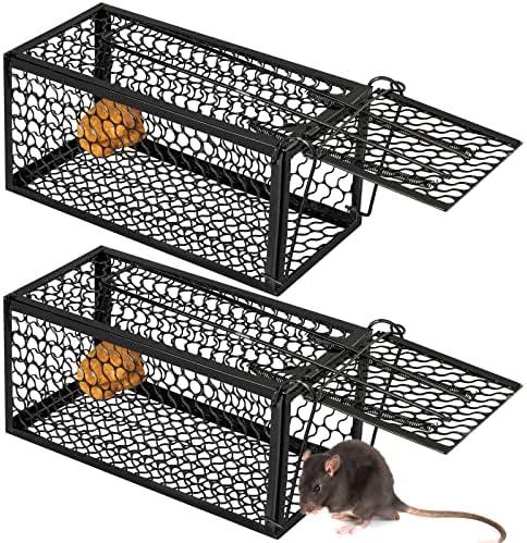 Qualirey 2 Pcs Humane Rat Trap Chipmunk Rodent Mouse Squirrel Trap Small Live Animal Mouse Voles Hamsters Live Cage Rat Mouse Cage for Mice Easy to Catch and Release (Black)