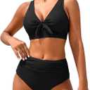 ZAFUL High Waisted Bikini Sets for Women Tummy Control Swimsuits Tie Knot High Rise 2025 Two Piece Bathing Suits (Medium, Black-1)