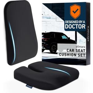 Elmara Doctor-Designed Car Seat Cushions for Driving  Car Seat Back Support, Driver Seat Cushion and Back Cushion for Car, Pillow for Driving Seat  The Ultimate Comfort Solution for Cars (Jet Black)