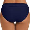 Vogueric Women's Swimsuit Bikini Bottoms Full Coverage Ruched Bathing Suit Bottom Dark Navy Small