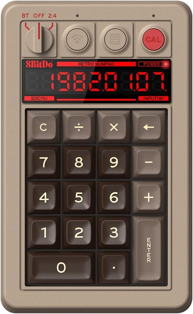 8Bitdo 18 Key Retro Mechanical Numpad, Supports PC & Standard Calculator Mode, Hot-swappable, PC Calculator Shortcut Button, Bluetooth/2.4G/Wired for Windows and Android - C64 Edition