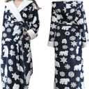Oksun Womens Long Warm Hooded Robe: Full Length Thick Fleece Fluffy Bathrobe - Jacquard Soft Cozy Christmas Winter Housecoat Size M