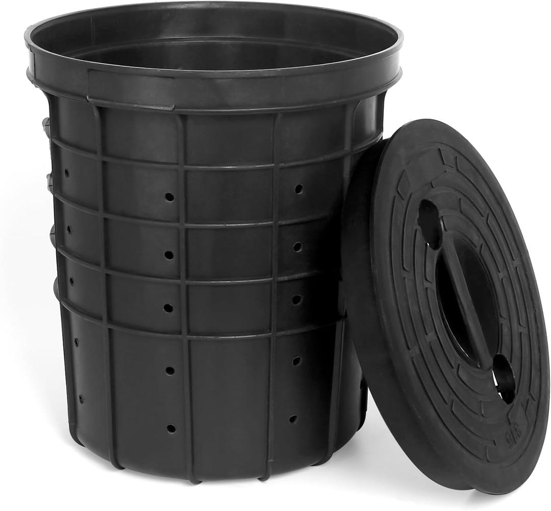 Sump Pump Basin with Lid Holds 10 Gallons 15" Tall Heavy-Duty Perforated Sump Pump Bucket With 40 Drilled Holes for Drainage in Crawl Spaces, Yards, Patios & Driveways