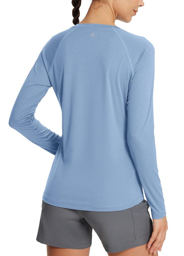 baleaf Women's Workout Shirts Long Sleeve Running Tops Quick Dry Moisture Wicking Athletic T-Shirts for Exercise Gym Sports Yoga Heather Blue 2XL (XXL)