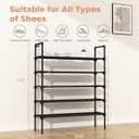 LANTEFUL 5 Tier Shoe Rack for Closet Shoe Organizer with 5 Hooks, Long Shoe Shelf Storage for Shoe and Boot Stackable Free Standing Shoe Rack for Entryway, Garage, Small Spaces, Dorm, Black
