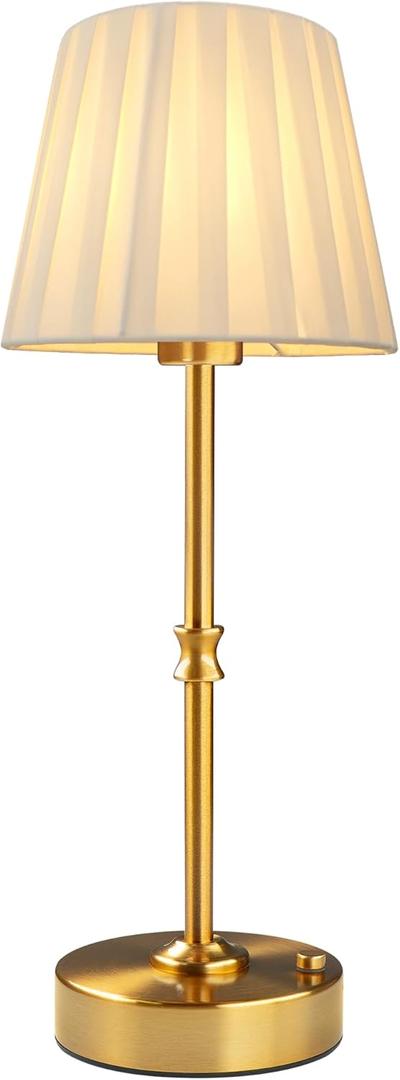 EppieBasic Cordless Table Lamp Rechargeable: Fast Charging & Long Lasting - 2700K Warm Light Vintage Gold Lamps - Dinning Living Room Bedroom - Pleated Shade