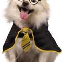 Halloween Dog Costume Wizard Pet Shirt Funny Cat Clothes for Dogs Cats Clothing Outfits with Glasses (Medium,Yellow) (Medium(Neck:18"))