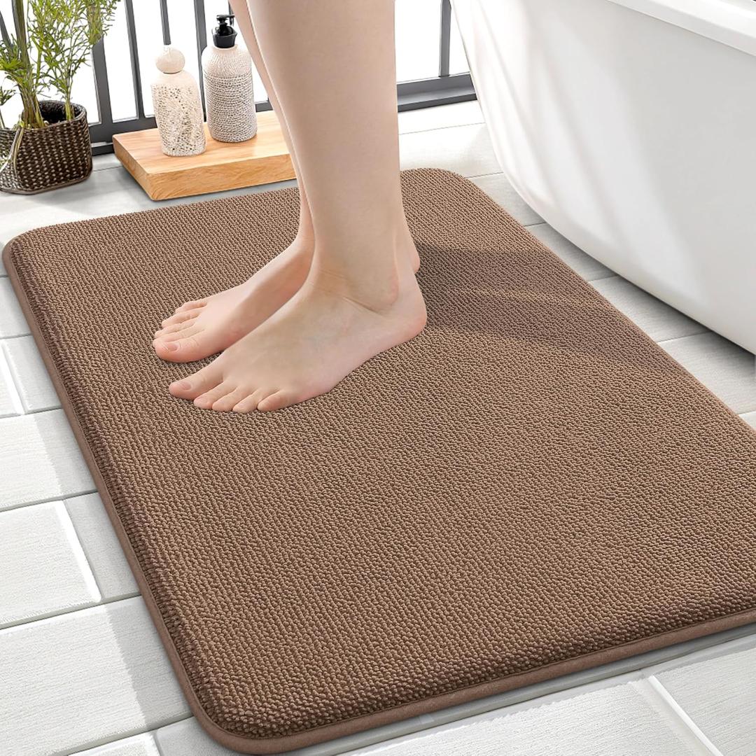 OLANLY Thick Memory Foam Small Bathroom Rugs 24x16, Extra Soft Absorbent Bathroom Mat, Quick Dry Bath Mat, Non-Slip, Machine Washable Carpet for Bathroom, Tub and Shower, Home Decor Accessories, Mocha