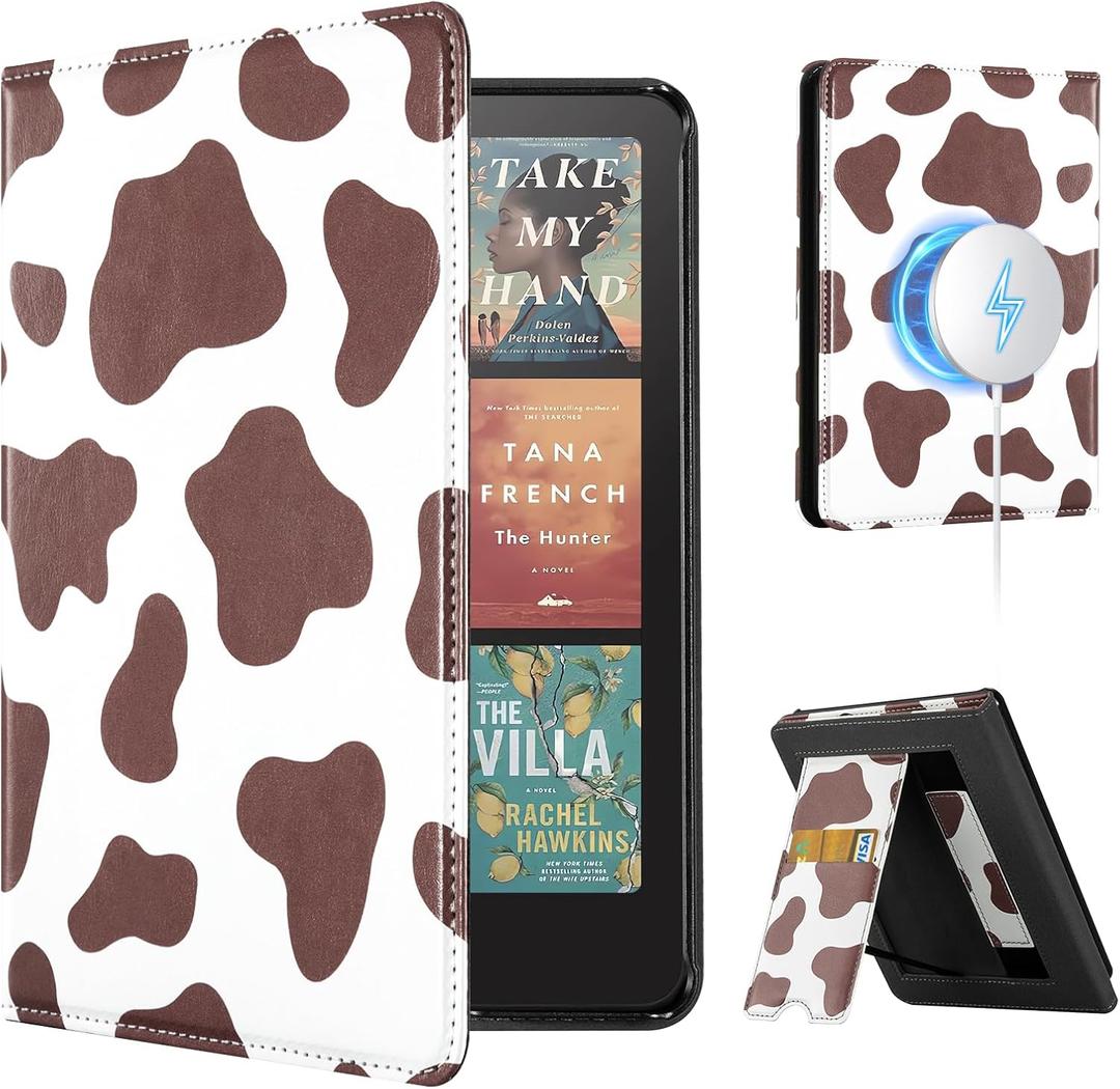 CoBak Stand Case for 7" Kindle Paperwhite 12th Gen 2024 and Kindle Colorsoft with Hand Strap - Compatible with iPhone MagSafe, for Samsung/Belkin/Anker Wireless Charging Pads, Durable, Auto Sleep Wake (BrownCow)